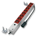 Stopcontact centrale 8x Schuko Rood 19 inch snoerlengte 2m met C14