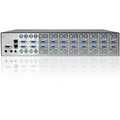 KVM switch, 16 x 15 way HDD Female for CPU video. 16 x 6 way mini DIN Female for CPU keyboard. 16 x 6 way mini DIN Female for CPU mouse.